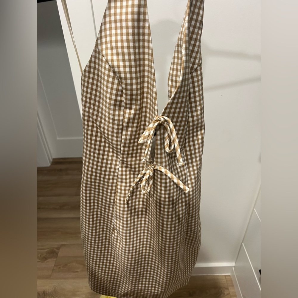 Zara Brown Checkered Halter Dress
